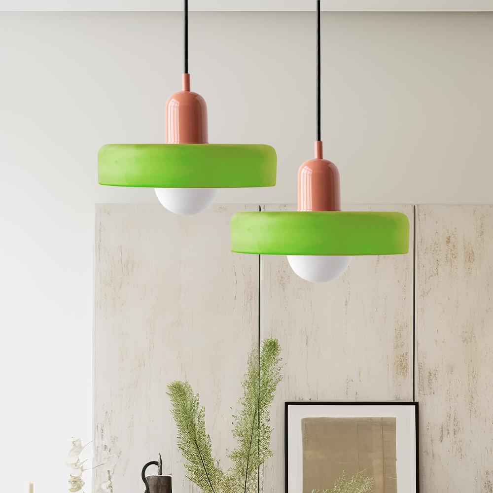 Glas-Pendelleuchte Bauhaus-Stil | Rundes Buntglas mit verstellbarer Hängehöhe | Ideal für Wohnzimmer, Küche und Flur 52