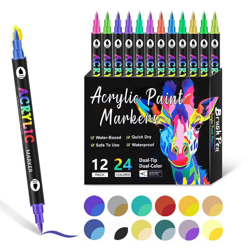 Permanent-Marker Set 24 Stifte (48 Farben) | Haftet auf Holz, Glas, Stoff, Metall | UV-beständig, wasserfest & ungiftig 1