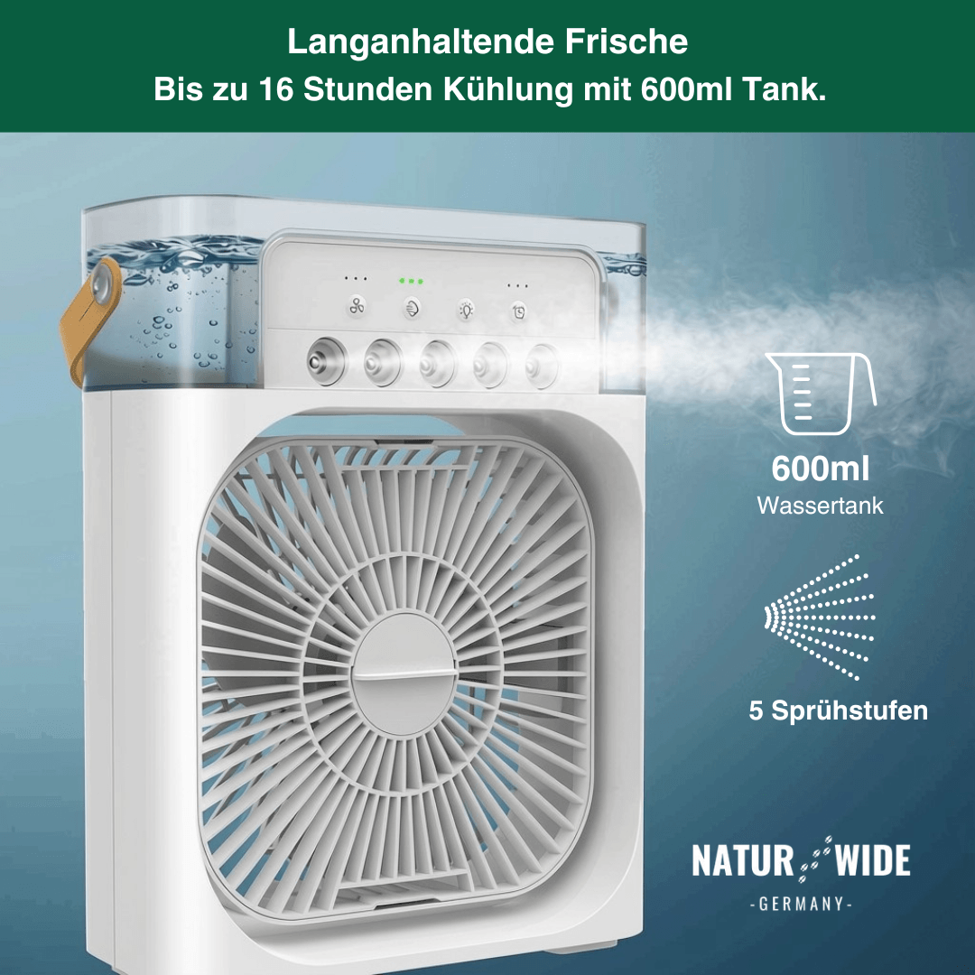 USB Luftkühler-Ventilator | 3-in-1 mit Luftbefeuchter & 7-Farben-LED | 3 Windstufen, 3 Sprühstufen, USB-Betrieb 8