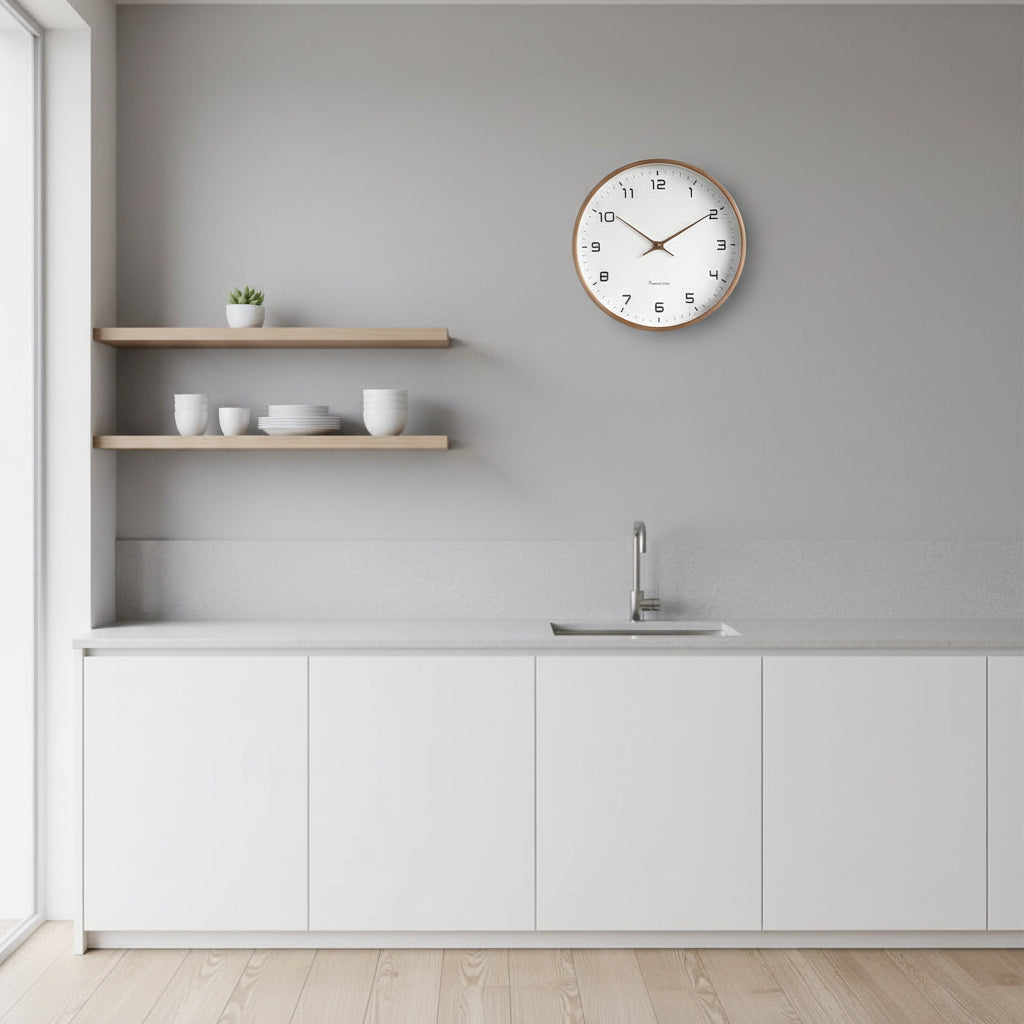 Holz-Wanduhr 25x25 cm oder 30x30 cm | Skandinavisches Design in Braun oder Creme | Lautloses Quarzuhrwerk für Wohnzimmer 4