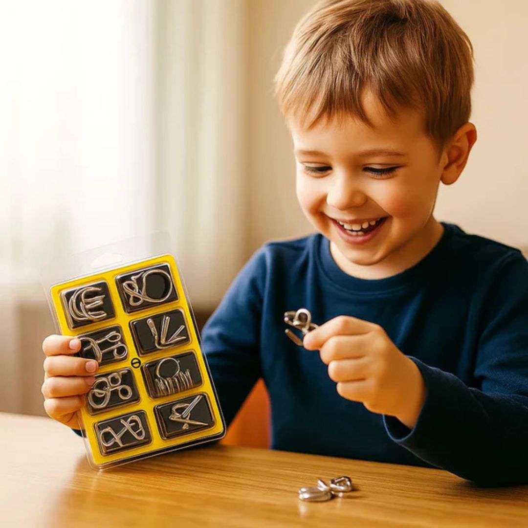 Metallpuzzle Denksport für Kinder | Fördert Logisches Denken & Geduld | Blau, Gelb, Rosa, 3er Set, ab 5 Jahren 2