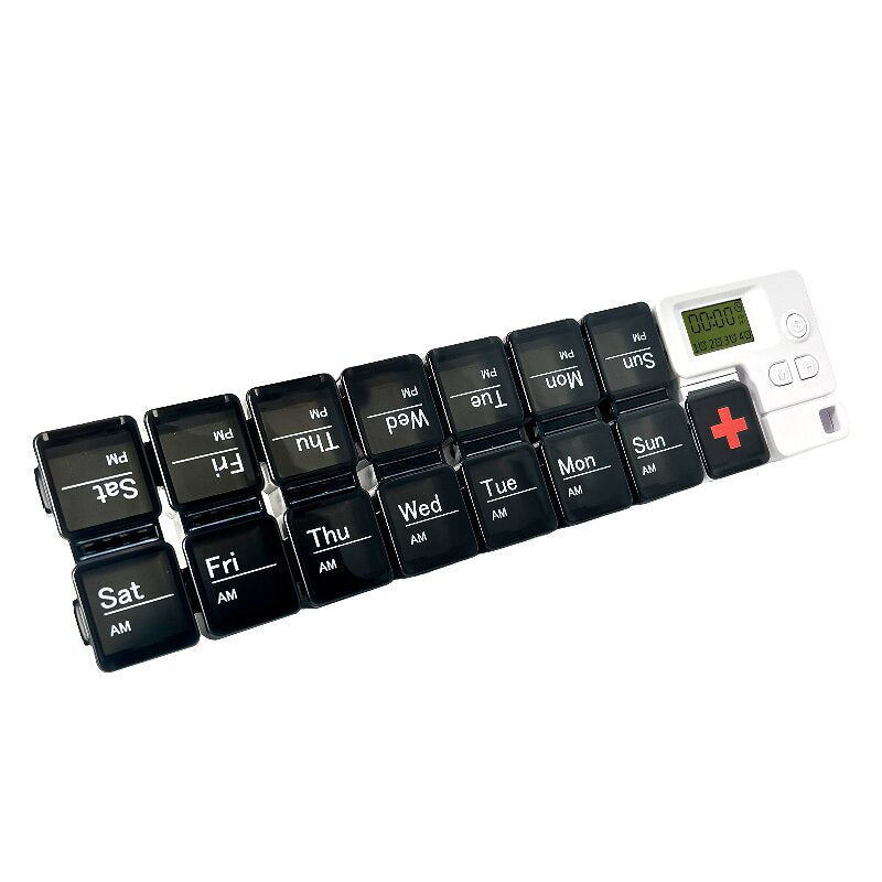 Organizador eletrónico semanal de comprimidos | 4 alarmes | Compartimentos modulares em plástico | MediSort