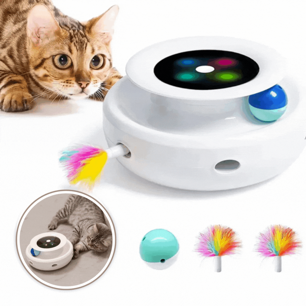 2-in-1-Smart-Katzenspielzeug | Federwedel, Ball & LED | Selbstbeschäftigend | PurrPlay