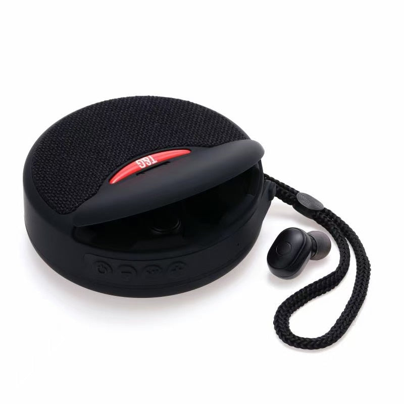 Bluetooth Lautsprecher mit Ohrhörern 2 in 1 | Dual-Power-Subwoofer & Freisprechfunktion | FM-Radio, TF-Karte, AUX-Eingang 1