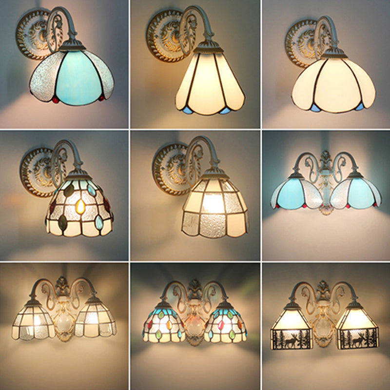 Tiffany Wandlampe Glas | Handgefertigter Blumen-Glasschirm, 1-flammig | Warmes Licht für Wohnzimmer, Flur & Schlafzimmer 3
