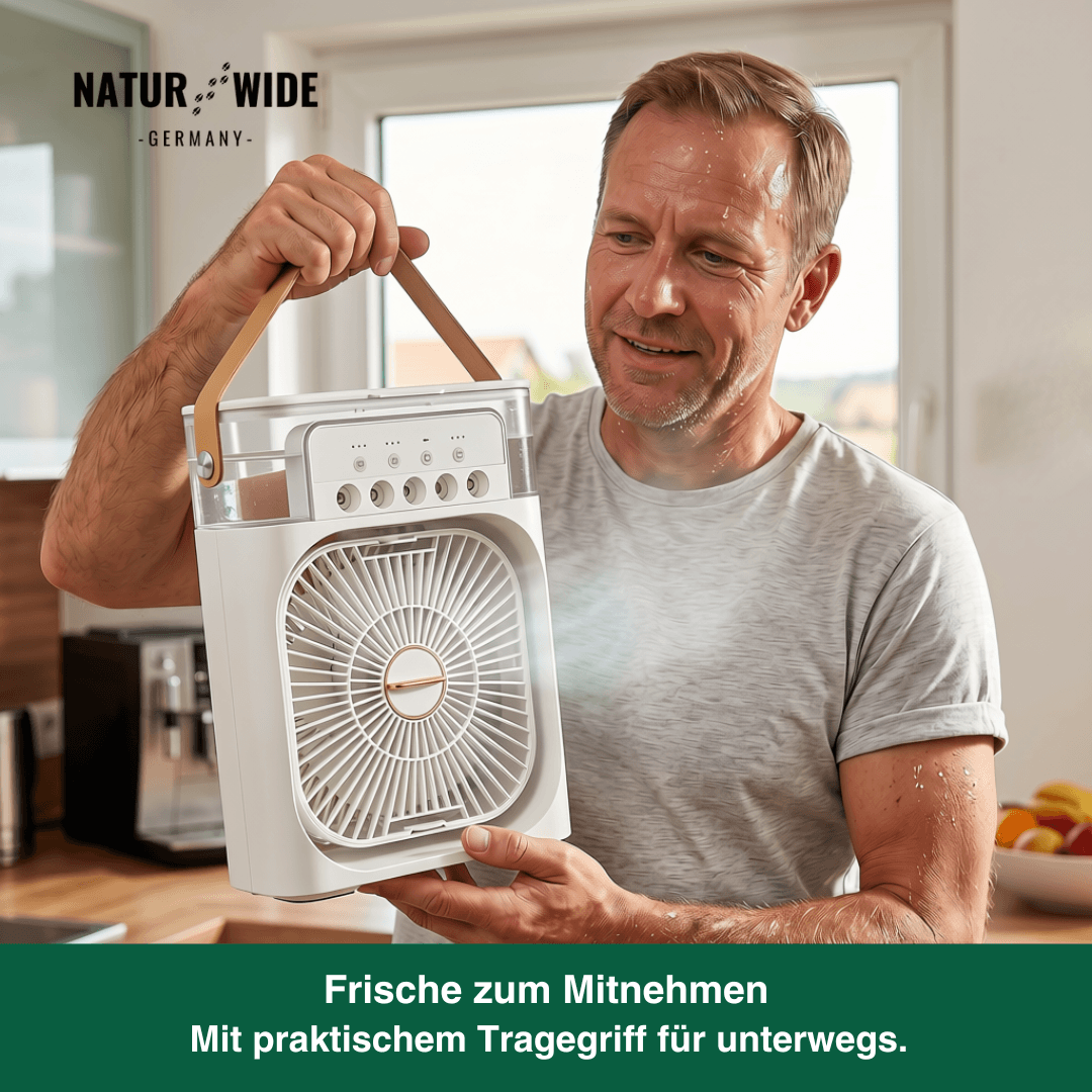 USB Luftkühler-Ventilator | 3-in-1 mit Luftbefeuchter & 7-Farben-LED | 3 Windstufen, 3 Sprühstufen, USB-Betrieb 2
