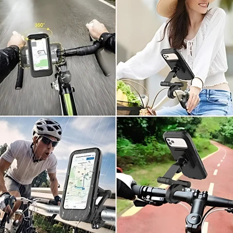 Držák telefonu na jízdní kolo | Voděodolný s dotykovým okénkem | Otáčení o 360° | DryMount