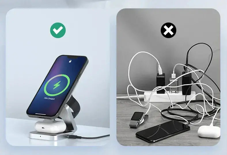 3-in-1 Kabellose Ladestation für Smartphone, Smartwatch und Kopfhörer | USB-C Anschluss | Faltbar mit 5-fachem Schutz 2