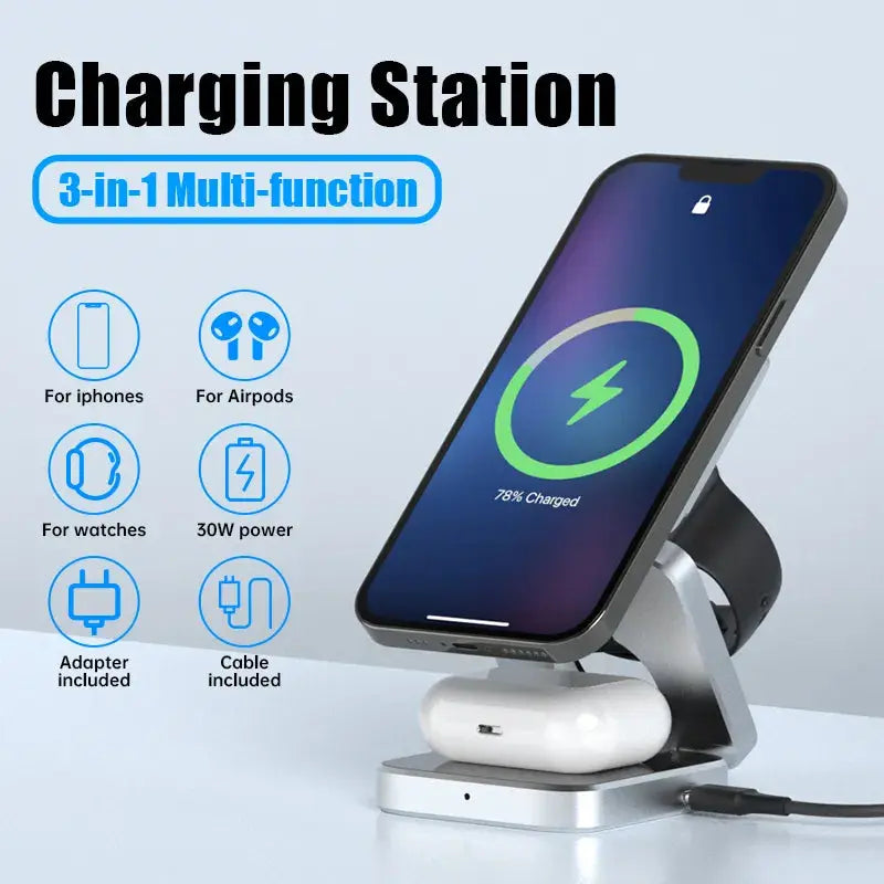 3-in-1 Kabellose Ladestation für Smartphone, Smartwatch und Kopfhörer | USB-C Anschluss | Faltbar mit 5-fachem Schutz 6