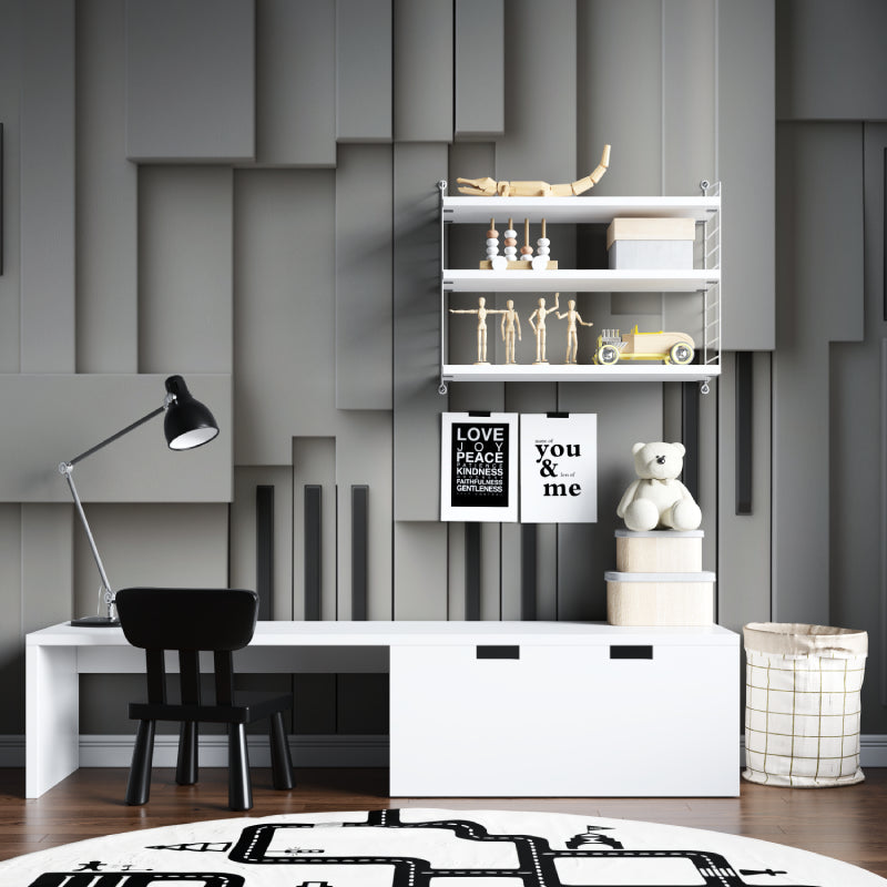 Modern 3D wall mural creating visual interest in an entrance hallway with modern furnishings