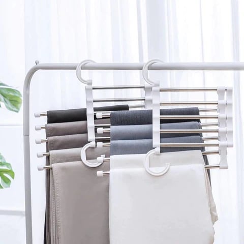 5-in-1 Hosenbügel Organizer aus Edelstahl | Faltbar für 5 Hosen | Platzsparende, knitterfreie Aufbewahrung im Kleiderschrank 8