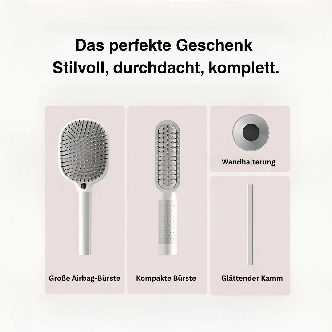 Airbag Haarbürsten Set mit Kamm und Wandhalterung | Antistatische Borsten gegen Frizz | Sanftes Entwirren ohne Ziepen
