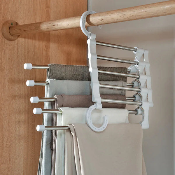 5-in-1 Hosenbügel Organizer aus Edelstahl | Faltbar für 5 Hosen | Platzsparende, knitterfreie Aufbewahrung im Kleiderschrank 2