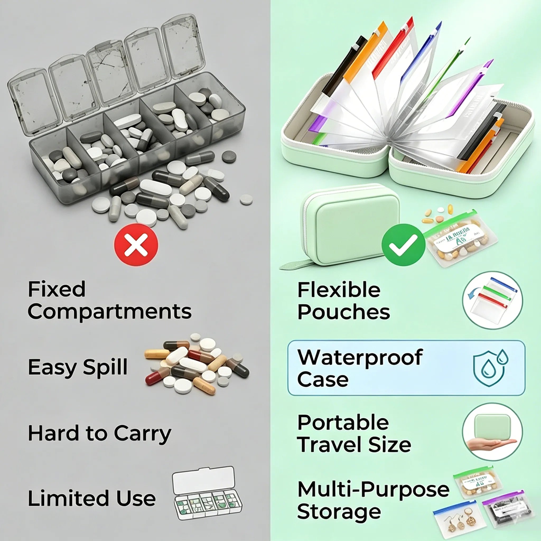 Organizér na pilulky | Voděodolné sáčky k popsání | Týdenní přehled | PillPocket