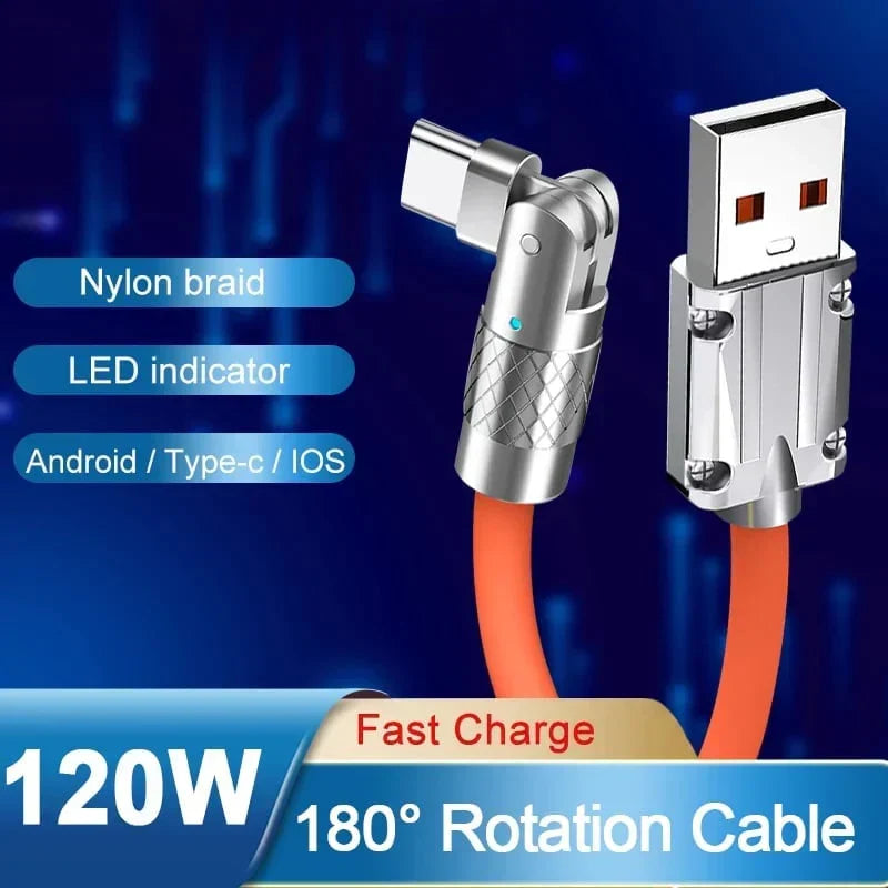180° Drehbares Schnelllade-Kabel | USB-C & Lightning kompatibel | Stahlkopf-Design für hohe Kabelbruchfestigkeit 2