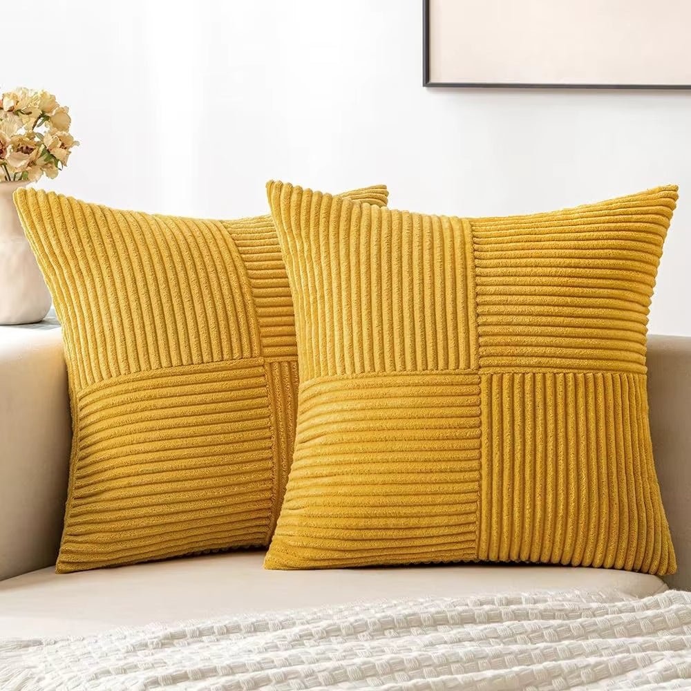 Kissenbezüge Cord 46x46 cm im 4er-Set | Boho-Stil, gerippte Textur | Verdeckter Reißverschluss, pflegeleichtes Polyester 8