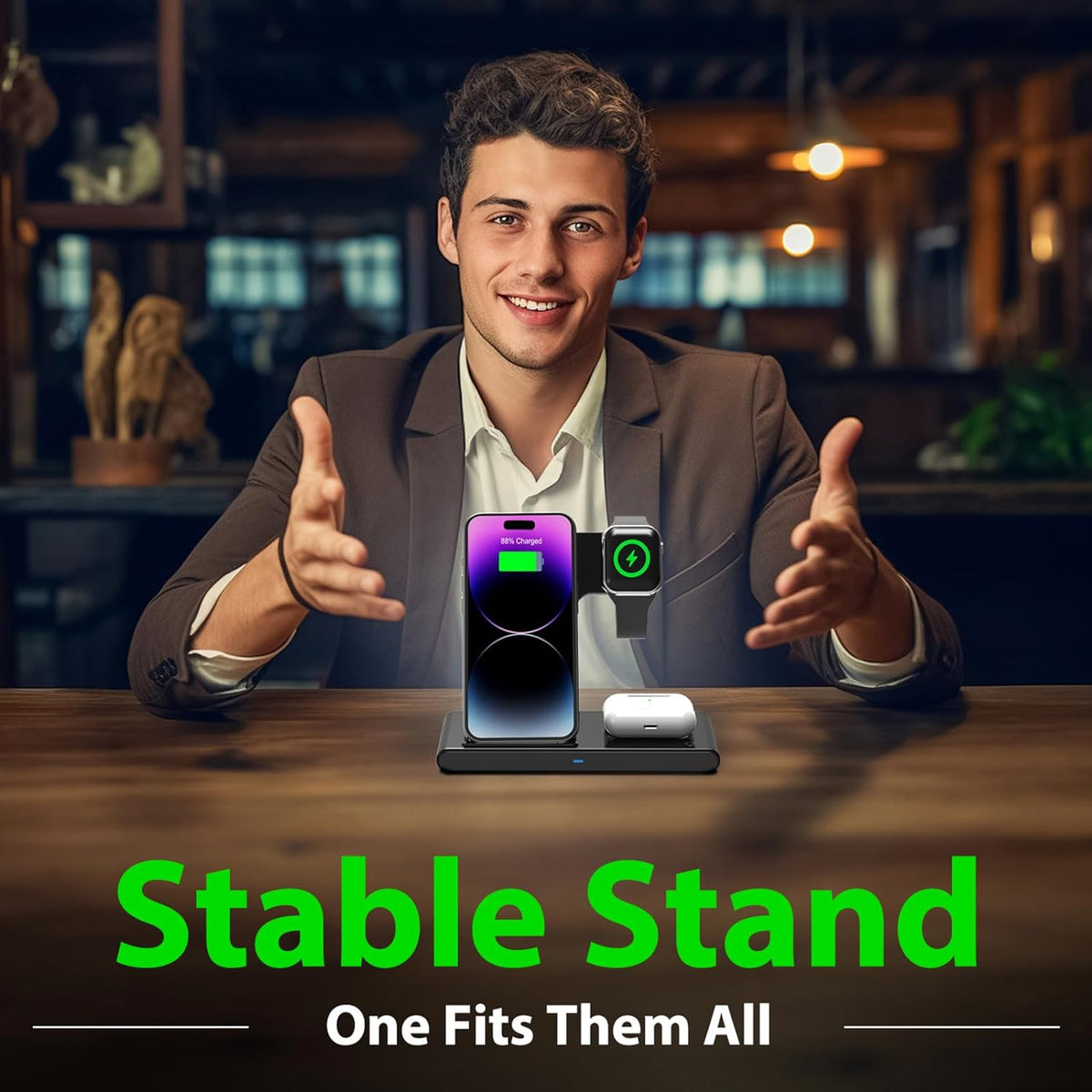 3-in-1 Kabelloses Ladegerät Ständer | Für iPhone, Apple Watch und AirPods | Schnellladefunktion mit 18W Adapter 6