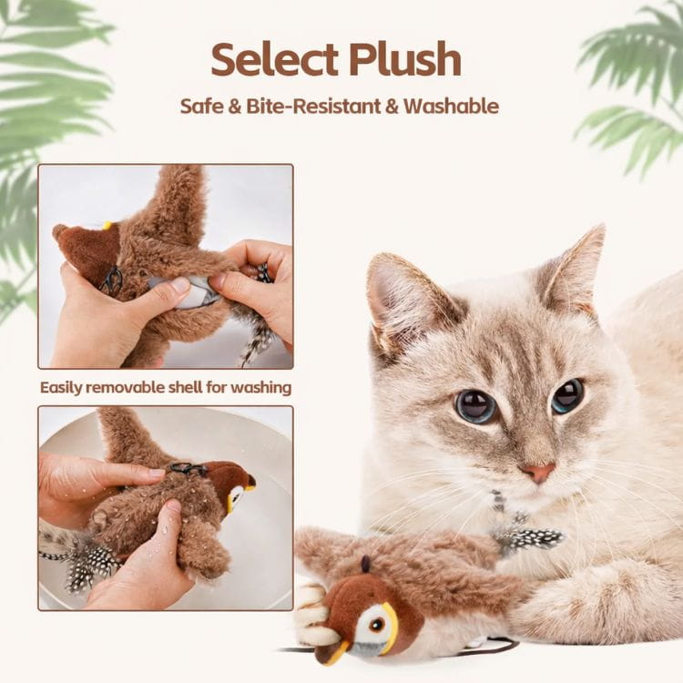 Interaktives Katzenspielzeug mit Vogelgeräuschen | USB-Aufladbar per Touch-Sensor | Fördert Jagdinstinkt und Bewegungsdrang 4