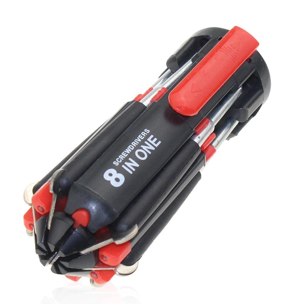 8 in 1 Multitool Schraubendreher Set aus Stahl und Kunststoff | Mit Arbeitslampe und LED-Taschenlampe | Kompakt für jede Reparatur 7