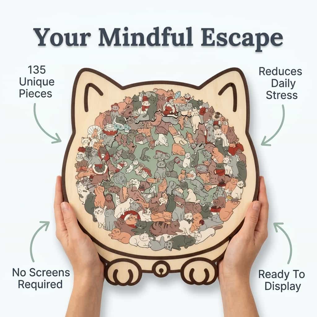 Holzpuzzle Katze 135 Teile | Naturholz mit Morandi-Farbpalette | Entspannende Beschäftigung ohne Bildschirm für Zuhause 4