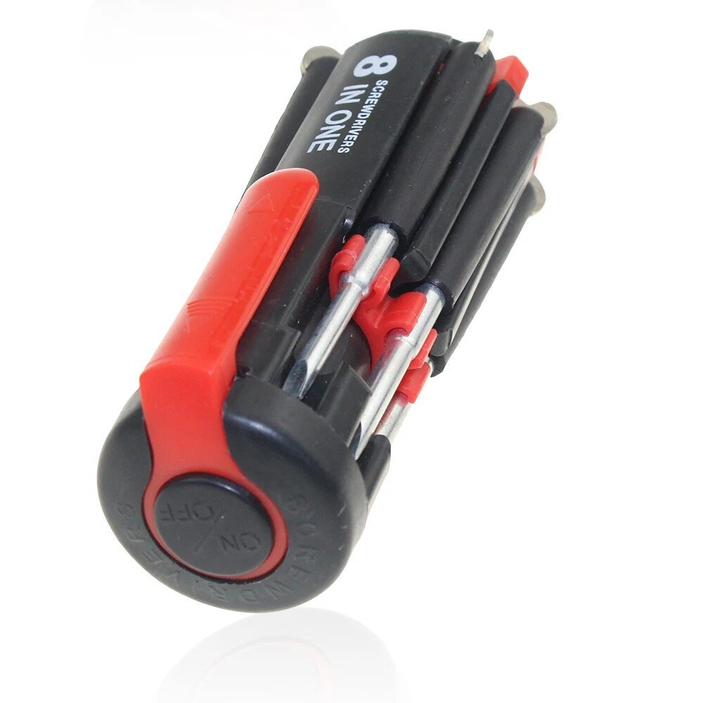 8 in 1 Multitool Schraubendreher Set aus Stahl und Kunststoff | Mit Arbeitslampe und LED-Taschenlampe | Kompakt für jede Reparatur 6