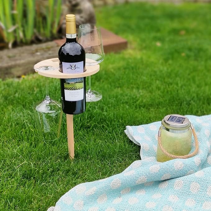 Faltbarer Picknicktisch | Holz Weinhalterung | Klappbar & Tragbar | PineFold