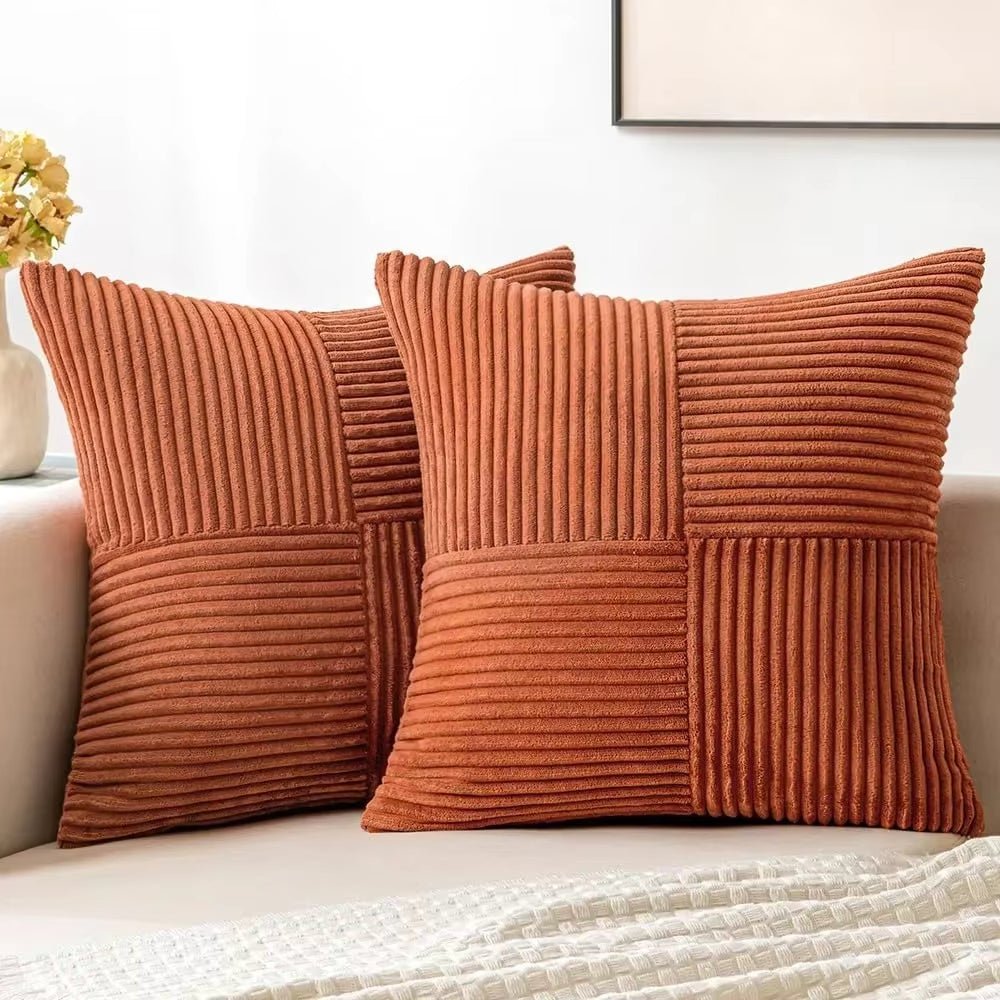 Kissenbezüge Cord 46x46 cm im 4er-Set | Boho-Stil, gerippte Textur | Verdeckter Reißverschluss, pflegeleichtes Polyester 5