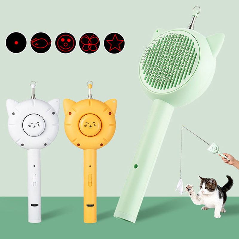 Selbstreinigende Katzenbürste 2-in-1 | Mit Teleskop-Angelrute & Lichtzeiger | Erkennt Flecken, Zecken und Urin per Beleuchtung 2