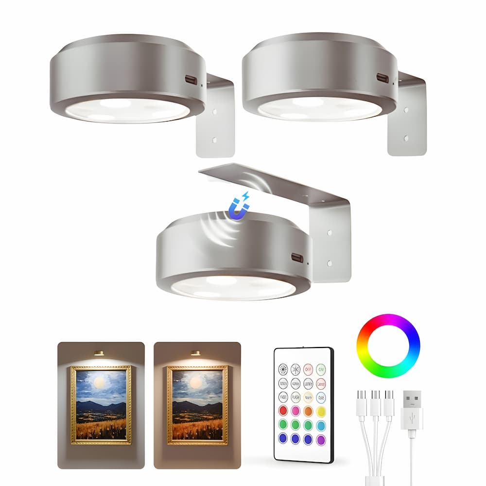 Magnetische LED-Bilderleuchte | Dimmbar mit 13 Lichtmodi & Fernbedienung | Wiederaufladbar, kabellos ohne Bohren 9