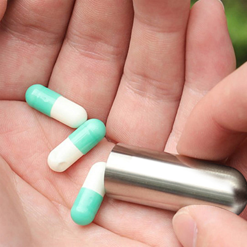 Přenosná krabička na léky z nerezové oceli | Vodotěsná s O-kroužkem | 4ml pilulka s klíčenkou | Pillox