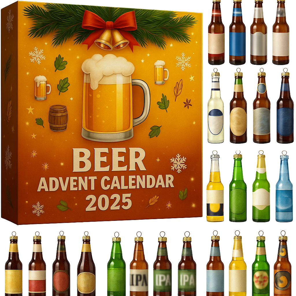 Adventskalender Bier-Ornamente | 24 Türchen, 24 Mini-Bierflaschen-Ornamente | Kunstharz, alkoholfrei, wiederverwendbar