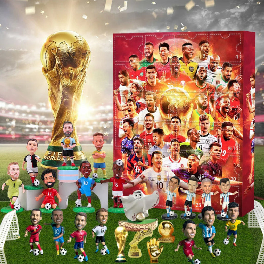Adventskalender Fußball Figuren Set | 24 Türchen mit Sammelfiguren & Fanartikeln | Karton, 30 x 18 x 5 cm, Geschenkidee