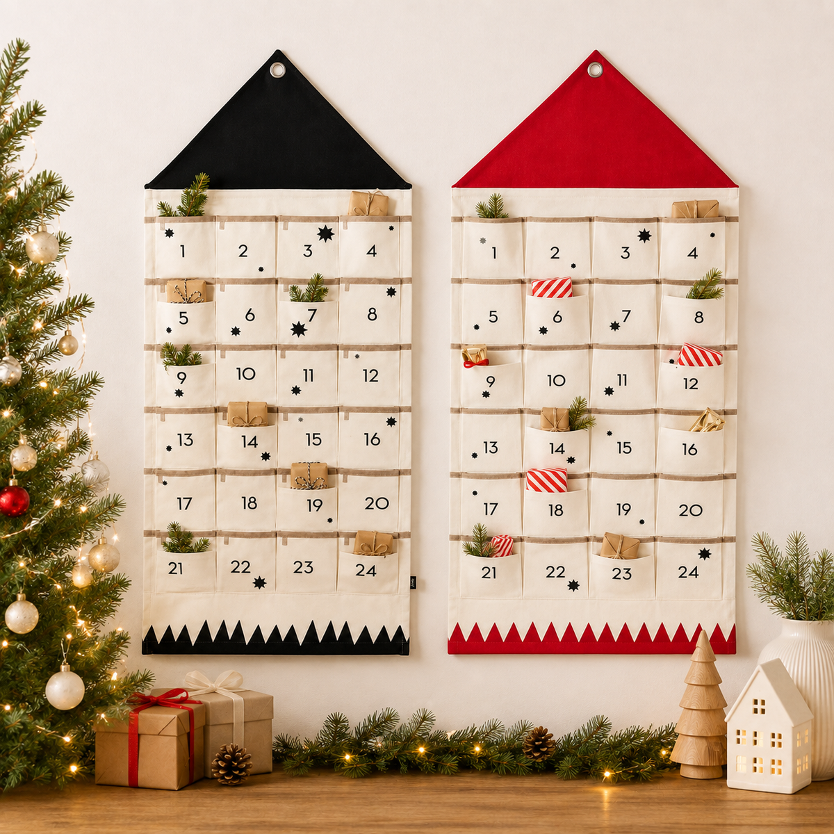 Adventskalender zum Befüllen Weihnachten | 24 Taschen aus Stoff | Wiederverwendbar zum Aufhängen an Tür oder Wand 3