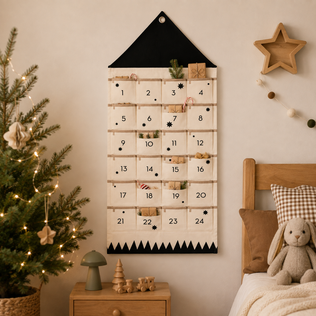 Adventskalender zum Befüllen Weihnachten | 24 Taschen aus Stoff | Wiederverwendbar zum Aufhängen an Tür oder Wand 4