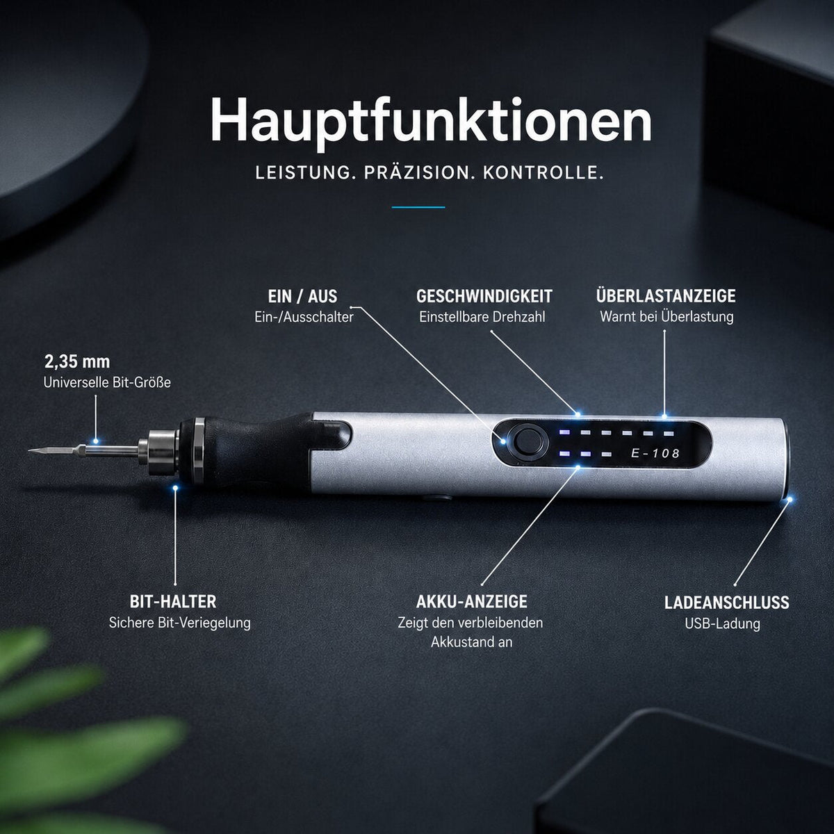 Akku Gravierstift mit 56-teiligem Zubehörset | 3 Geschwindigkeitsstufen, 5000-15000 U/min | USB-Akku 380 mAh, kabellos