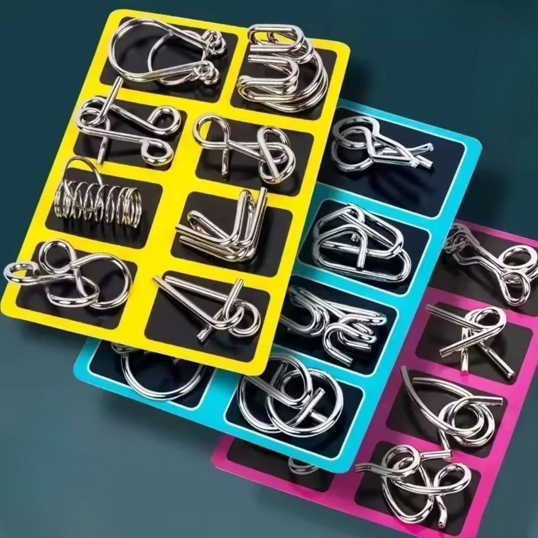 Metallpuzzle Denksport für Kinder | Fördert Logisches Denken & Geduld | Blau, Gelb, Rosa, 3er Set, ab 5 Jahren 5
