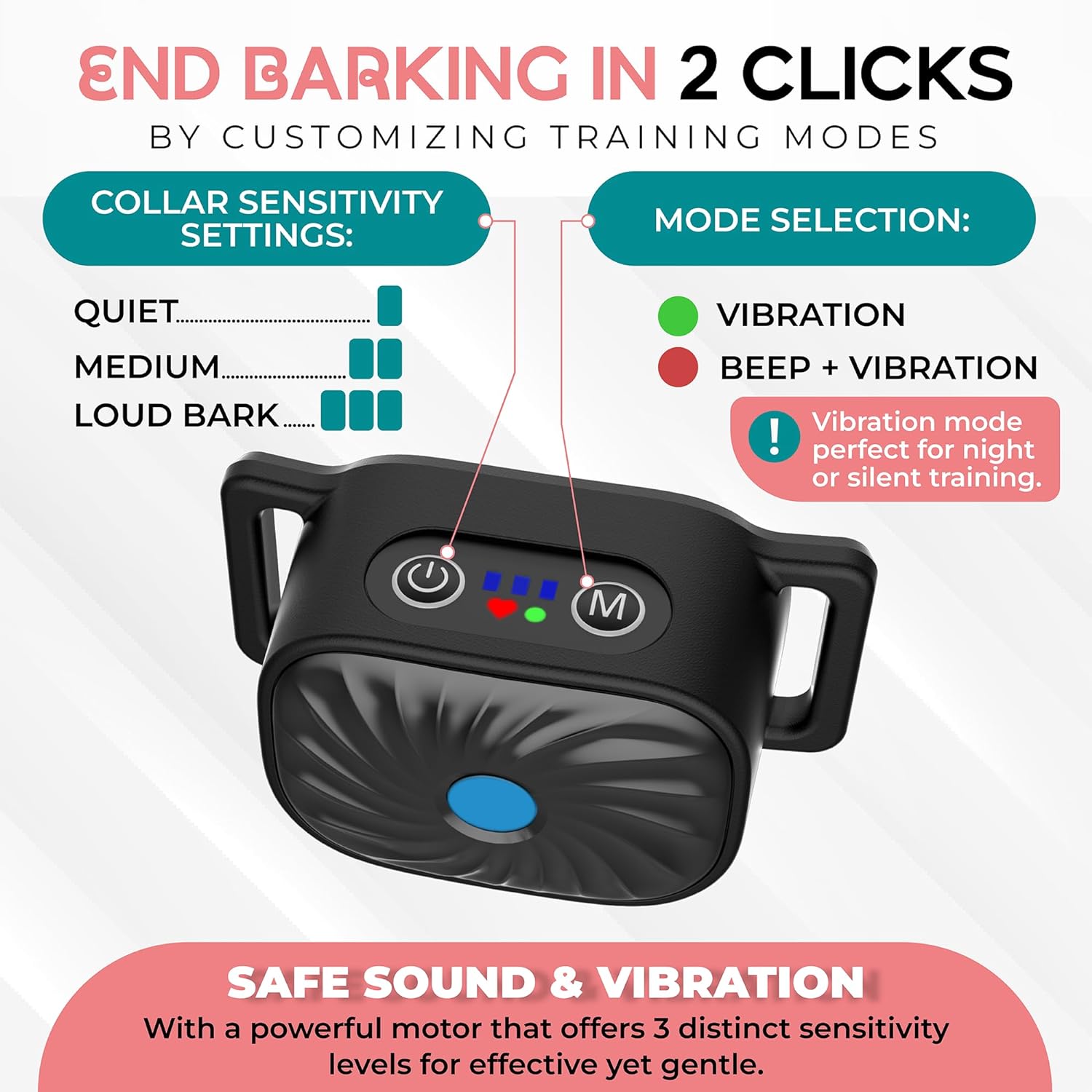 Antibellhalsband | Ton und Vibration | Intelligente Bellerkennung | BarkSense