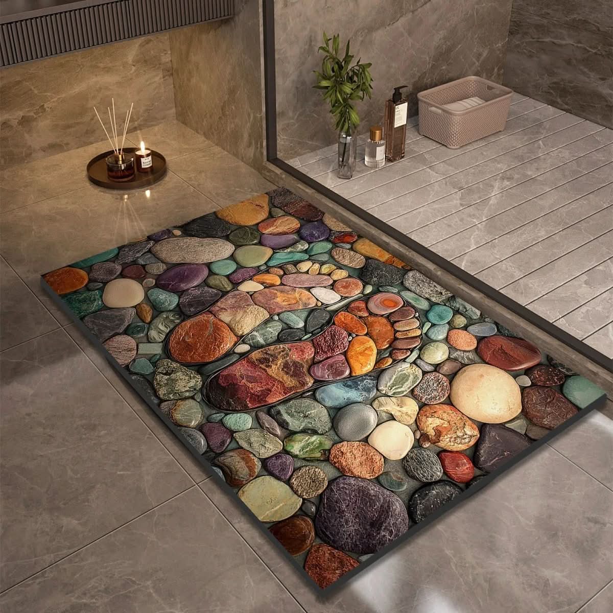 Badematte Kieselgur | Schnelltrocknend & Rutschfest | Naturkautschuk Steinoptik | Aquapave