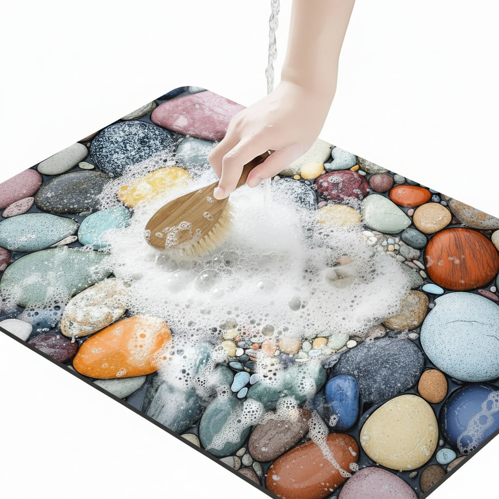 Badematte Kieselgur | Schnelltrocknend & Rutschfest | Naturkautschuk Steinoptik | Aquapave