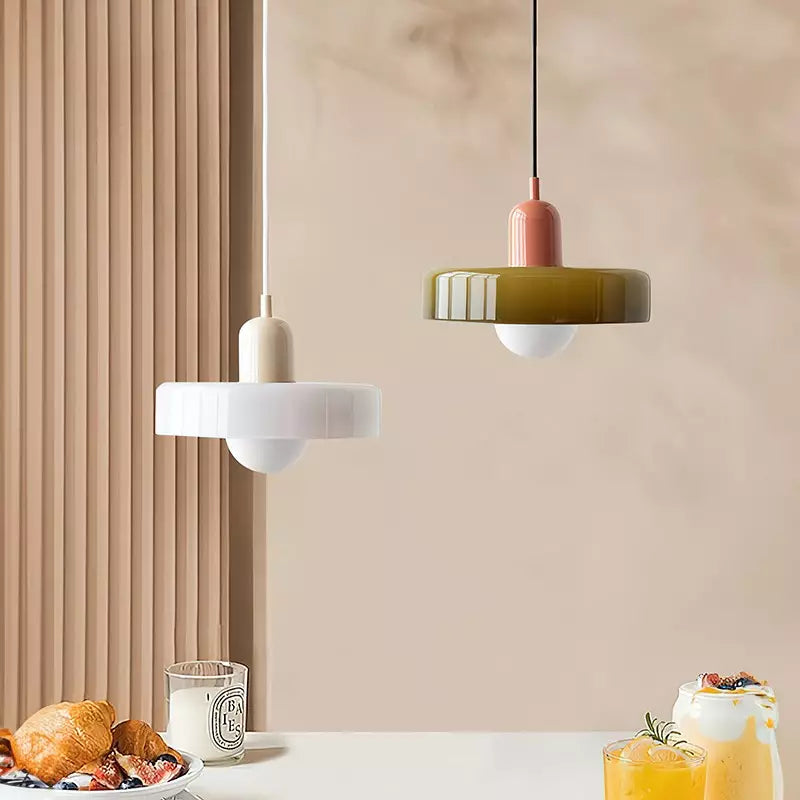 Glas-Pendelleuchte Bauhaus-Stil | Rundes Buntglas mit verstellbarer Hängehöhe | Ideal für Wohnzimmer, Küche und Flur 44
