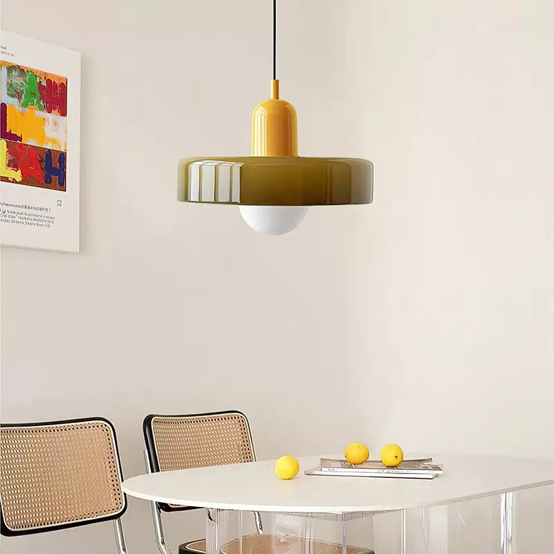 Glas-Pendelleuchte Bauhaus-Stil | Rundes Buntglas mit verstellbarer Hängehöhe | Ideal für Wohnzimmer, Küche und Flur 17