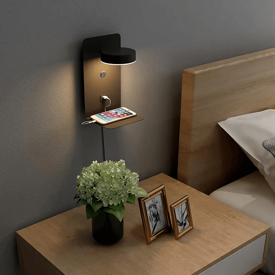 Világítási hub töltőállomással | LED-es fali lámpa | Polc és telefontöltő | ReadCharge