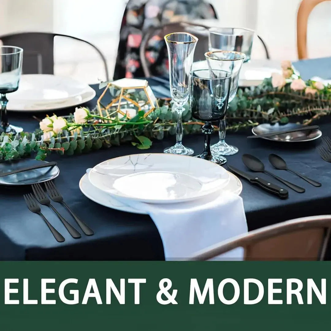 Besteck-Set | 24-teilig Schwarz Matt-Oberfläche | Inklusive Steakmesser | CutleryCraft