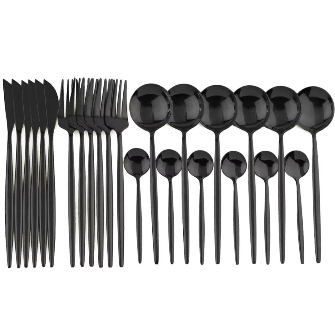 Besteck-Set | 24-teilig Schwarz Matt-Oberfläche | Inklusive Steakmesser | CutleryCraft