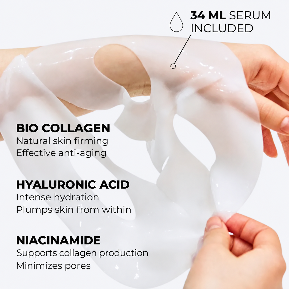 Bio-Kollagen Gesichtsmaske für Damen | 34 ml Serum mit Hyaluronsäure & Niacinamid | Intensive Anti-Aging Feuchtigkeitspflege