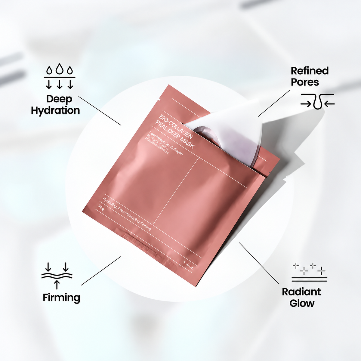 Bio-Kollagen Gesichtsmaske für Damen | 34 ml Serum mit Hyaluronsäure & Niacinamid | Intensive Anti-Aging Feuchtigkeitspflege