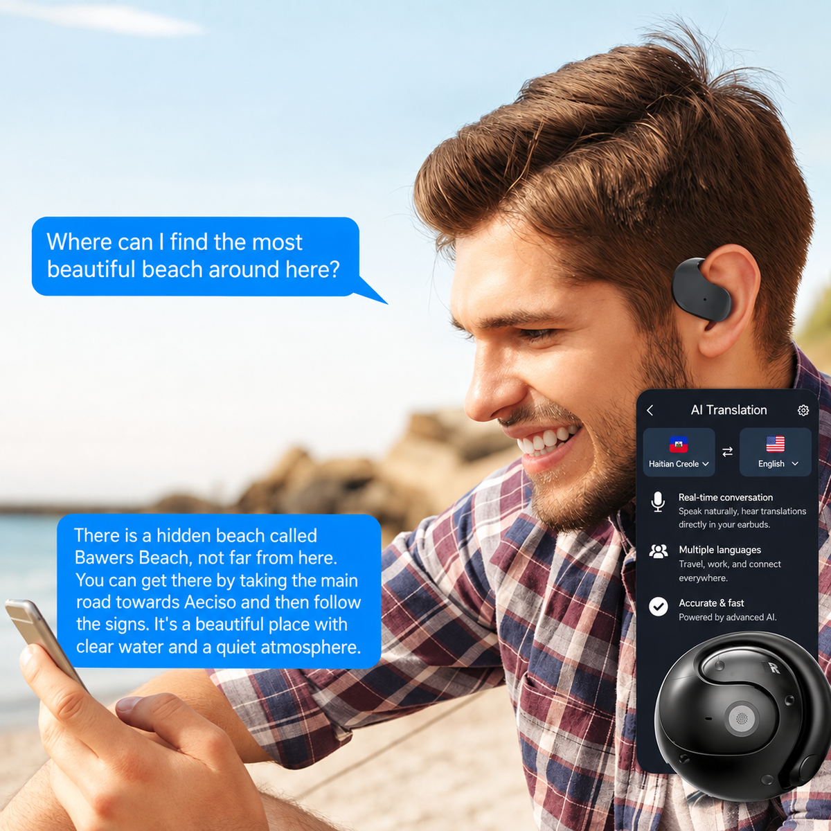 Bluetooth headphones | Voice translation & charging case | Wireless | TravelTone