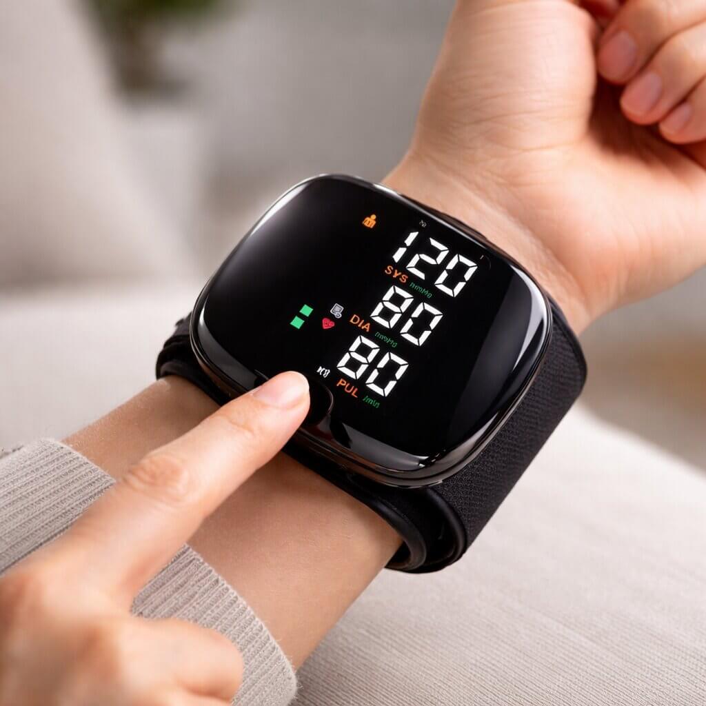 Blutdruckmessgerät für Handgelenk | Touch Display mit Sprachfunktion | Wiederaufladbar | Vitalensa