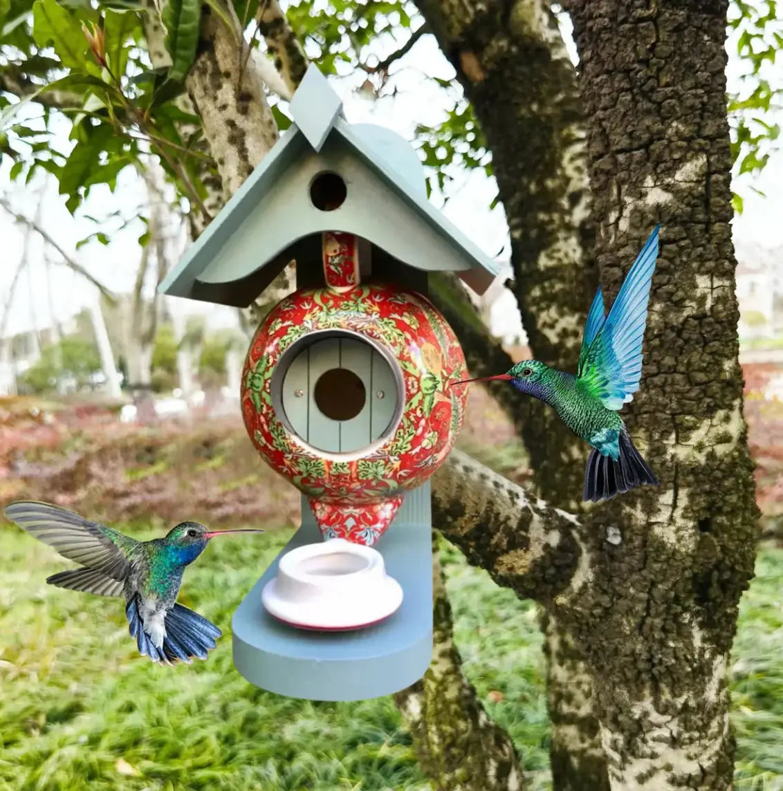Vogelhaus konvice design | Ručně malované a odolné proti UV záření | Pro zahradu a balkon | NestCharm