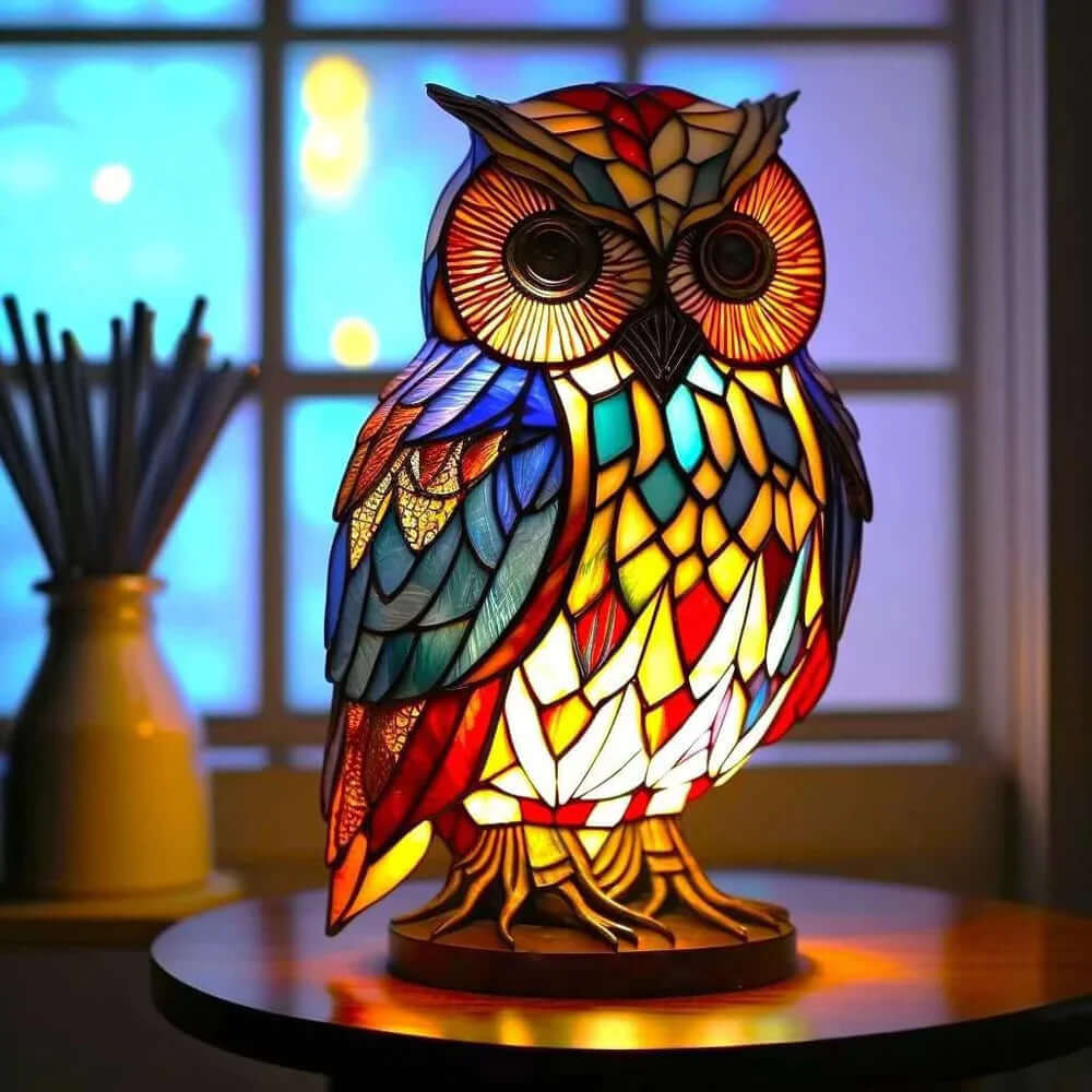 Buntglas Tischlampe aus Metall, 15 cm | Tiermotiv-Design, handgefertigt | Warmes Licht für Schlafzimmer und Wohnzimmer 14